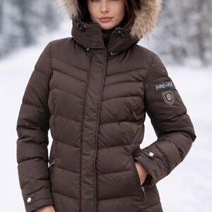 Bogner Fire + Ice Down Jacket Women’s Size 8 Brown Raccoon Fur Hood Ski Coat